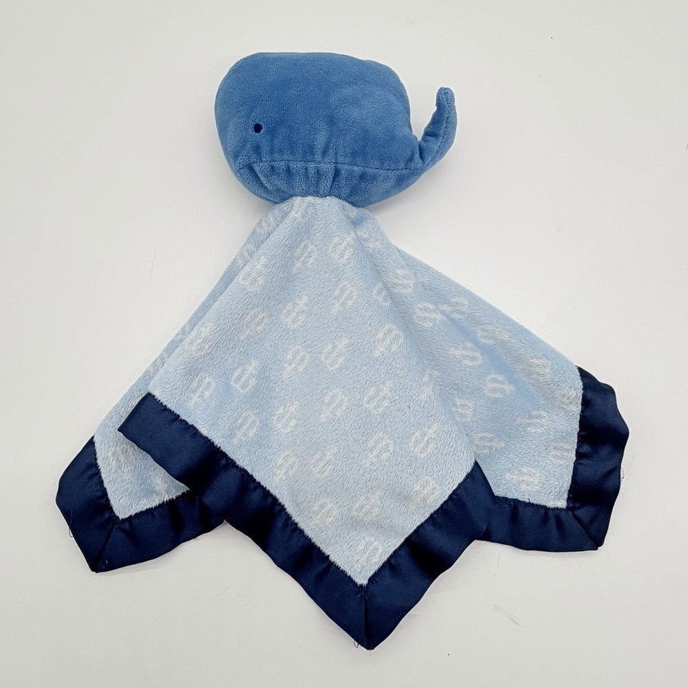 Cloud Island Blue Whale Anchor Lovey Security Blanket Plush Satin Trim 14"